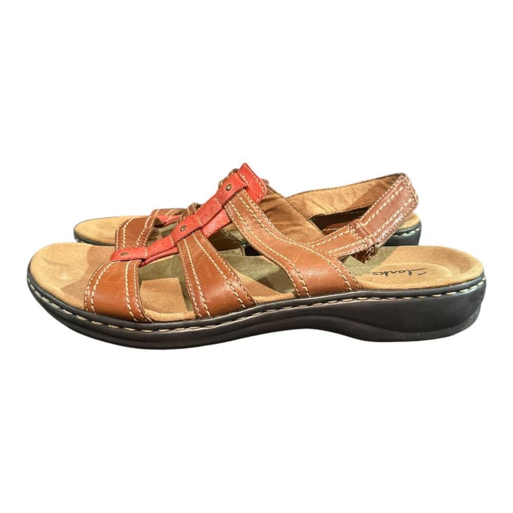 CLARKS Collections Women's Size 11 W Leisa Daisy Flat Sandals Tan Brown - Picture 5 of 9